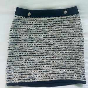 White House Black Market Navy and Cream Tweed Pencil Skirt
